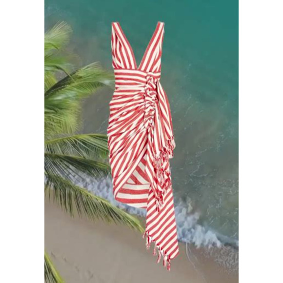 JBQ JUST BEE QUEEN Tulum chili striped goop resort midi dress nwt $635 m US-6 - Picture 16 of 16